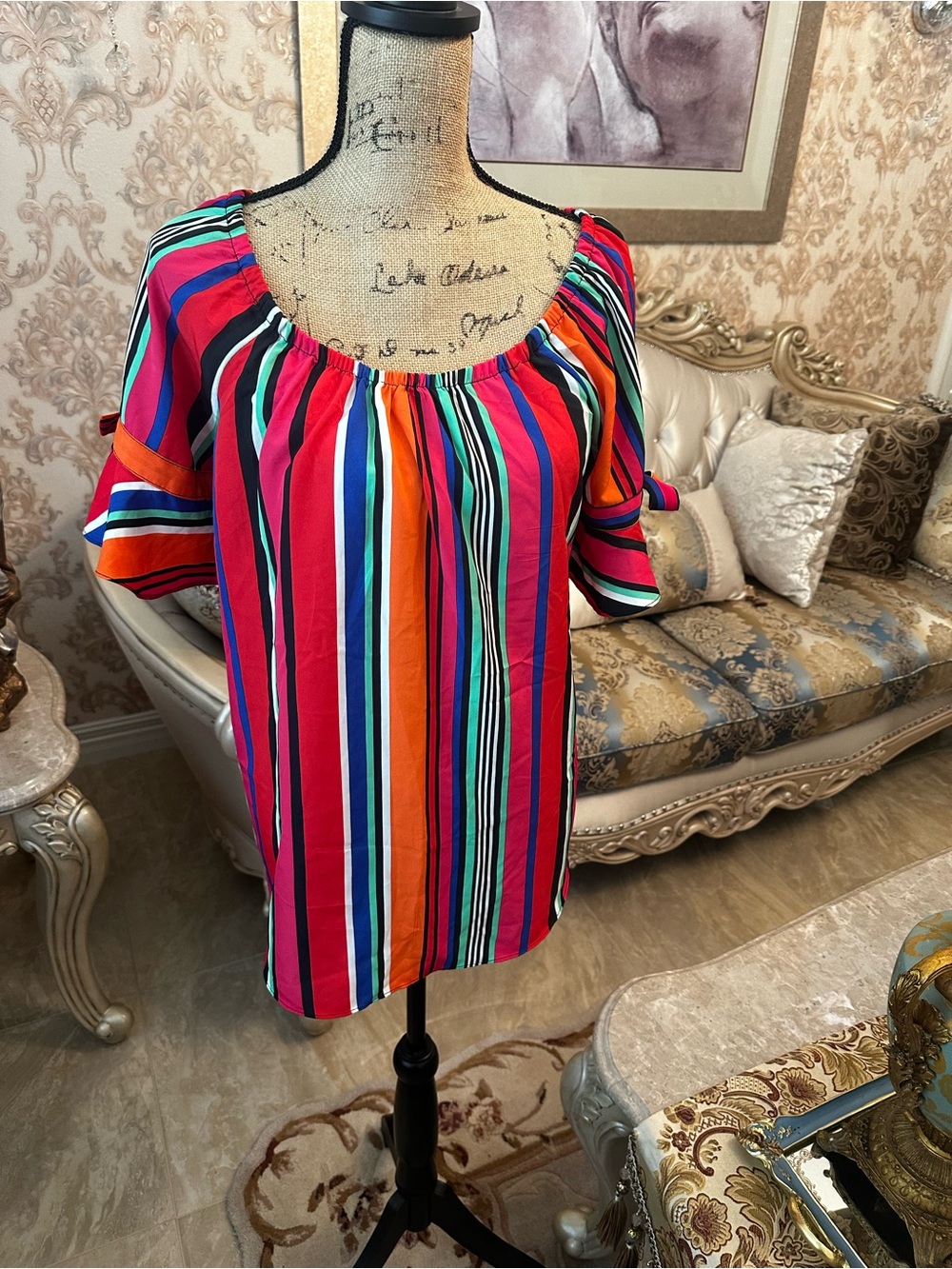 Bright Multicolor Striped Off-Shoulder Tunic